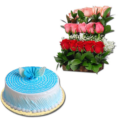 "Round shape Pineapple cake - 1kg , Flower basket - Click here to View more details about this Product
